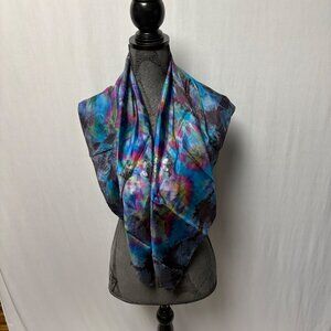 Handsewn Pure Silk Scarf Vibrant Multicolor Tie-Dye Design Fashion Accessory